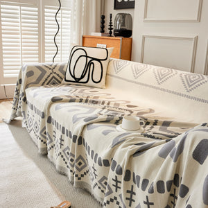 Boho Geometric Chenille Throw Sofa Cover Soft Textured Decorative Couch Blanket