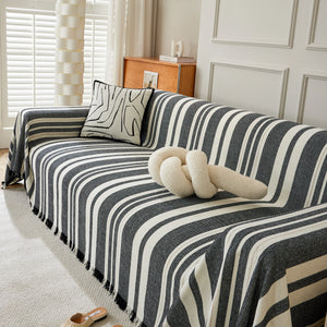 Striped Chenille Sofa Slipcover Throw, Soft Thick Washable Couch Cover Blanket