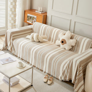 Striped Chenille Sofa Slipcover Throw, Soft Thick Washable Couch Cover Blanket