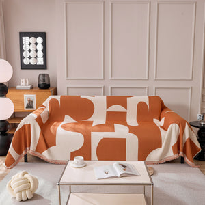 Modern Abstract Chenille Sofa Cover, Large Soft Throw Blanket with Tassels for Couch