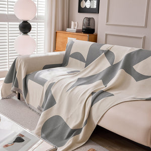 Modern Abstract Chenille Sofa Cover, Large Soft Throw Blanket with Tassels for Couch