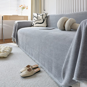 Chenille Thickened Solid Couch Blanket Throws, Reversible Couch Covers for Sectional Couches