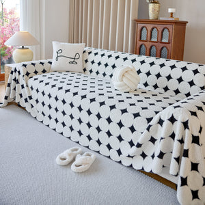 Geometric Jacquard Plush Warm Sofa Couch Cover Coral Fleece Throw Blanket for Couch