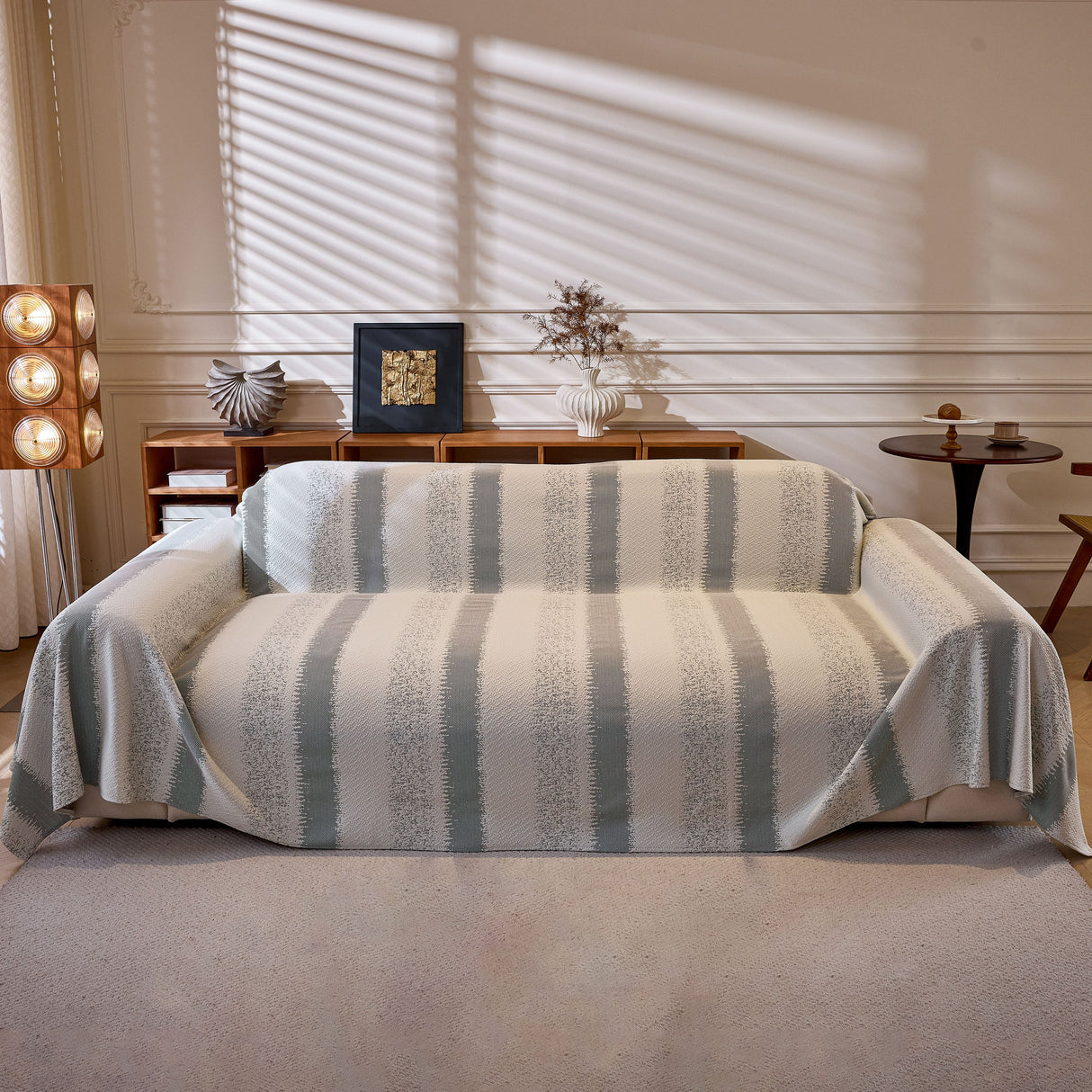 Modern Striped Couch Protector Blanket, Furniture Slipcover for L Shaped Sectionals