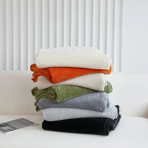 Chenille Thickened Solid Couch Blanket Throws, Reversible Couch Covers for Sectional Couches