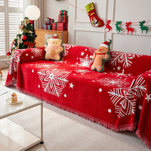 Merry Christmas Cozy Chenille Couch Cover Blanket, Non Slip Sofa Cover, Furniture Covers for Pets