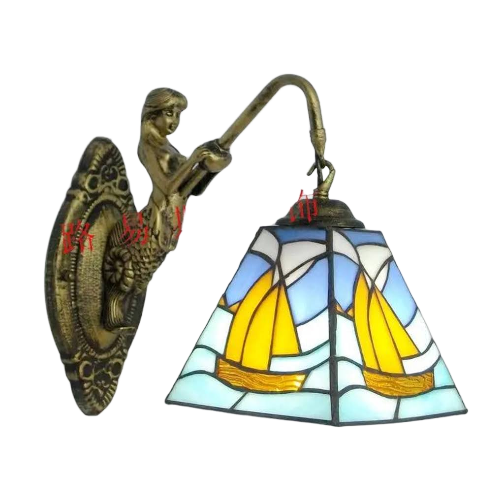 6" Tiffany Style LED Wall Lamp Mermaid Glass Bedroom Living Room Vanity Light