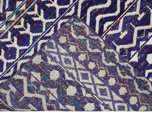 Hand Knotted Blue and White Modern Contemporary Southwestern Tribal Trellis Recycled Silk Area Rug | OP6