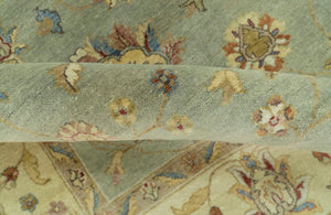 Traditional Oushak Design Green, Blue And Rust 6.5x8 Hand Knotted wool rug