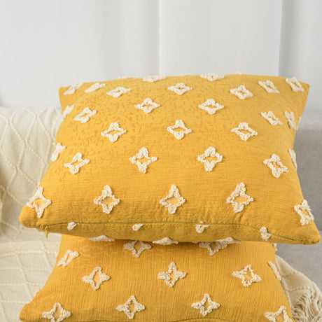 18''x18'' Tufted Floral 100% cotton Throw Pillow | 7 Colors – Textured Daisy Stitch Design | Boho Chic Couch & Bedroom Accent | Insert Included
