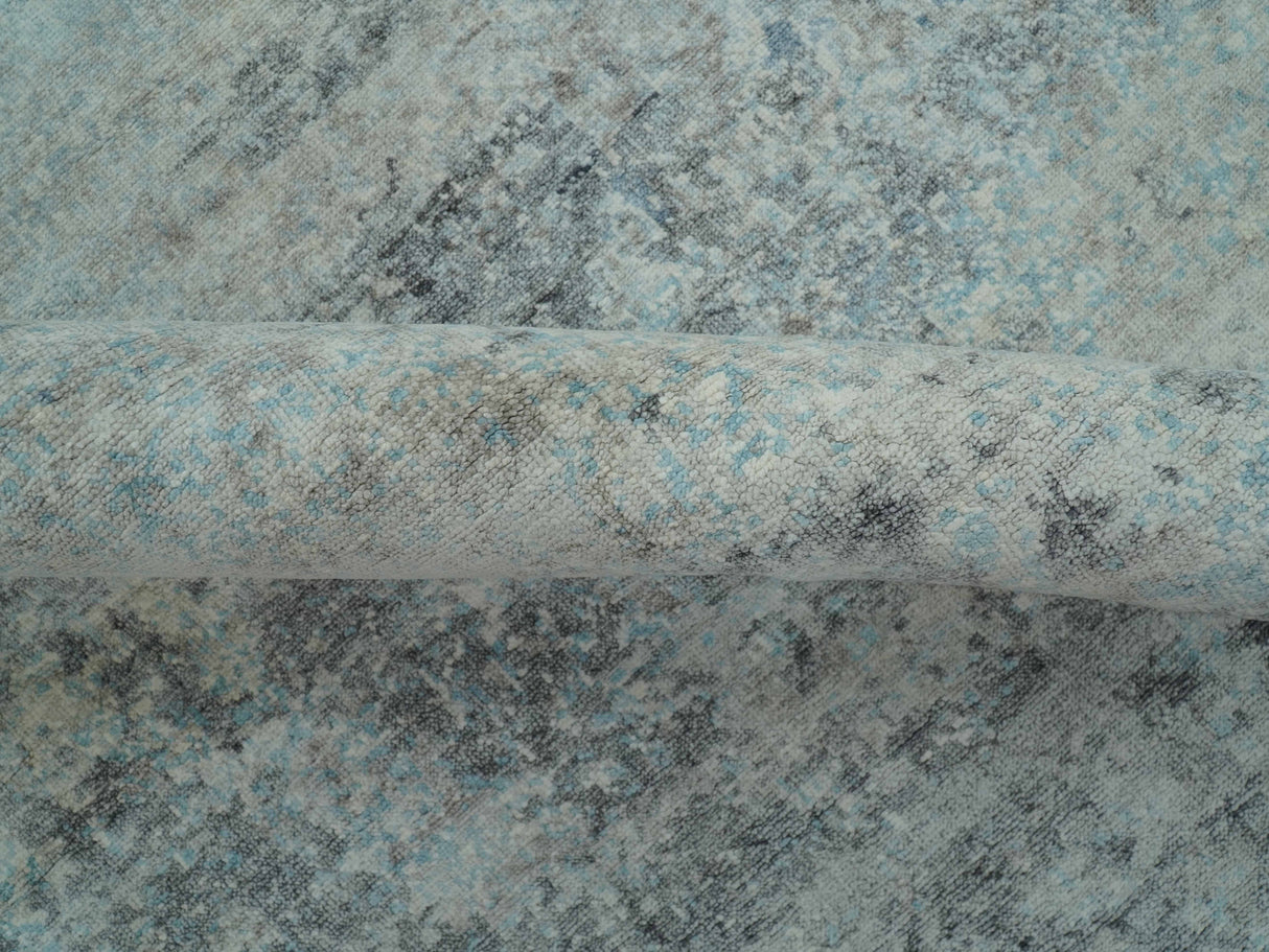 Abstract Blue And Gray  8x10 Hand Knotted Bamboo Silk Area Rug