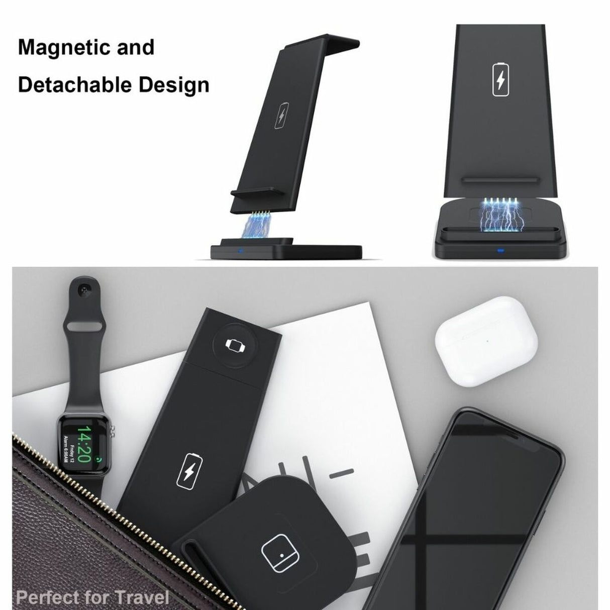 3-in-1 Fast Wireless Charging Stand for Phones, Apple Watch & AirPods