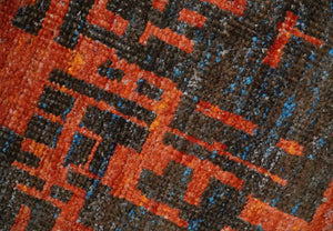 Hand Knotted 4x6 Rust and Charcoal Modern Abstract  Recycled Silk Area Rug