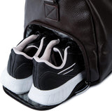 17.7 inch Gym Duffle Leather Bag with Shoe Compartment for Sports Travel - Adjustable Shoulder Strap, Weekender Travel Overnight Bag for Men