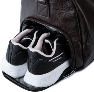 17.7 inch Gym Duffle Leather Bag with Shoe Compartment for Sports Travel - Adjustable Shoulder Strap, Weekender Travel Overnight Bag for Men