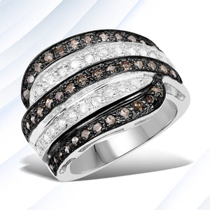 0.80 Carat Genuine Brown Diamond and White Diamond .925 Sterling Silver Ring