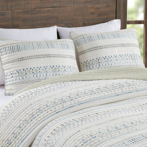 3 Piece Seersucker Quilt Set Taupe/Blue King/Cal King