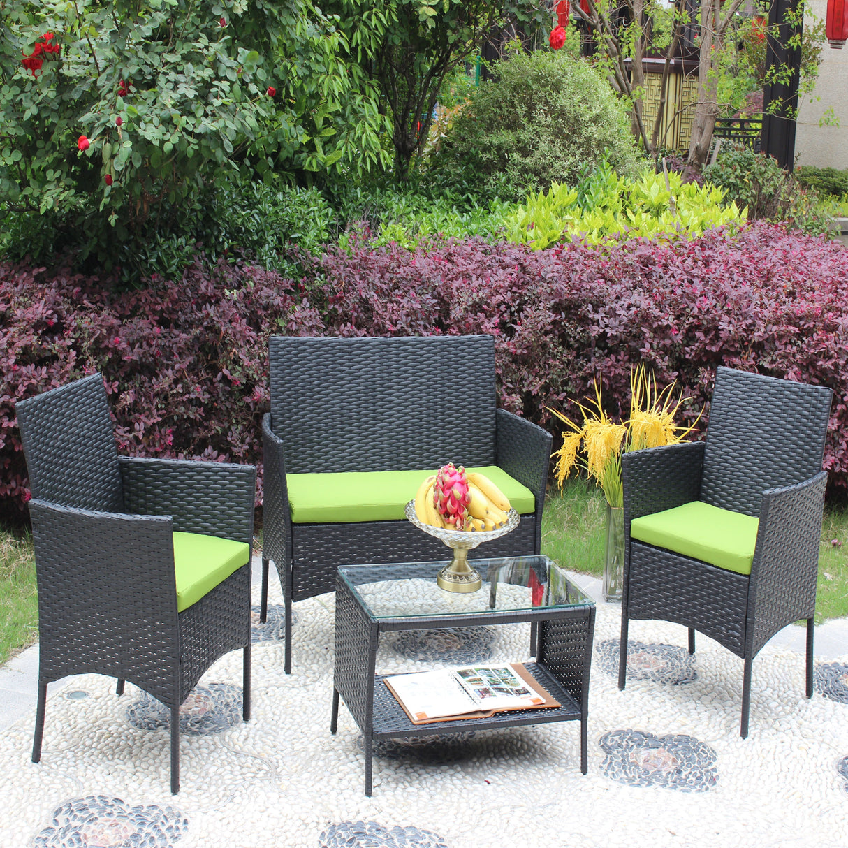 TM Home Four-Piece All-Weather Wicker Conversation Set