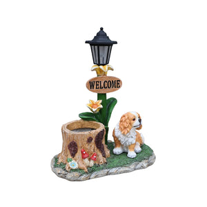 Sitting Dog Solar Lantern Planter Statue