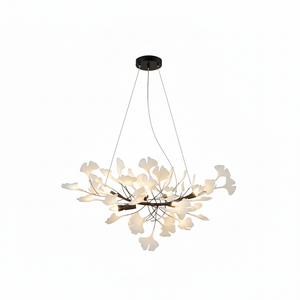Porcelain Ginkgo Leaf Linear Chandelier with Flexible Branches | Dining Table Light