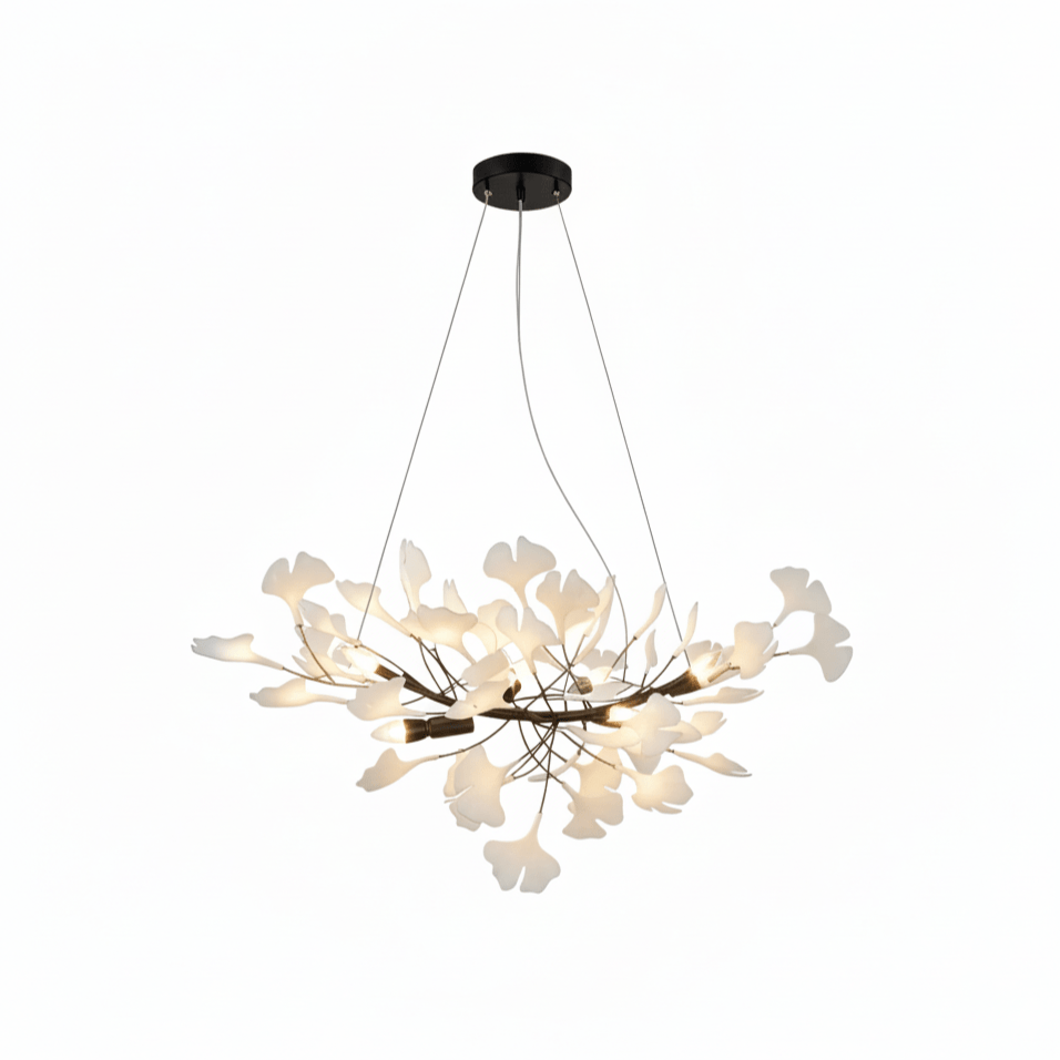 Porcelain Ginkgo Leaf Linear Chandelier with Flexible Branches | Dining Table Light