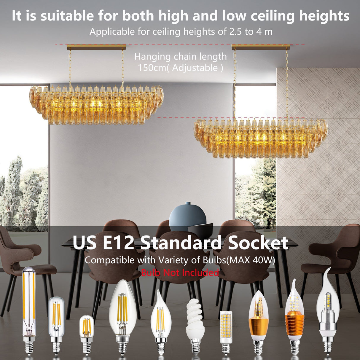 Modern Chandeliers for Dining Room, 54' Large Rectangle Gold Kitchen Chandelier Over Table, 12-Light with Smoke Glass Ceiling Lights, Farmhouse Pendant Lighting Fixture for Living Room Bedroom