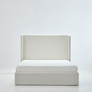 Caron Upholstered Wingback Bed with 52.3' High Headboard in Textured Ivory Canvas Chenille, King Size