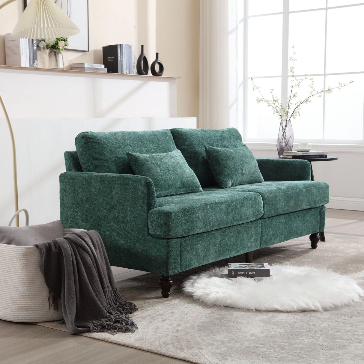 Mid Century Modern Fabric Loveseat Sofa, 2 Seat Upholstered Couch