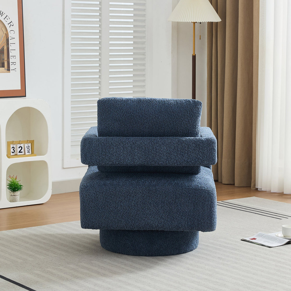 Stonewell Square Swivel Accent Chair with Open Back