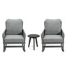 Modern 3 Piece Outdoor Seating Set With Cushioned Rattan Rocking Chairs And Wooden Accent Table