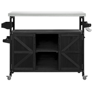 K&K Outdoor Kitchen Island with Rolling Bar Cart and Storage Cabinet
