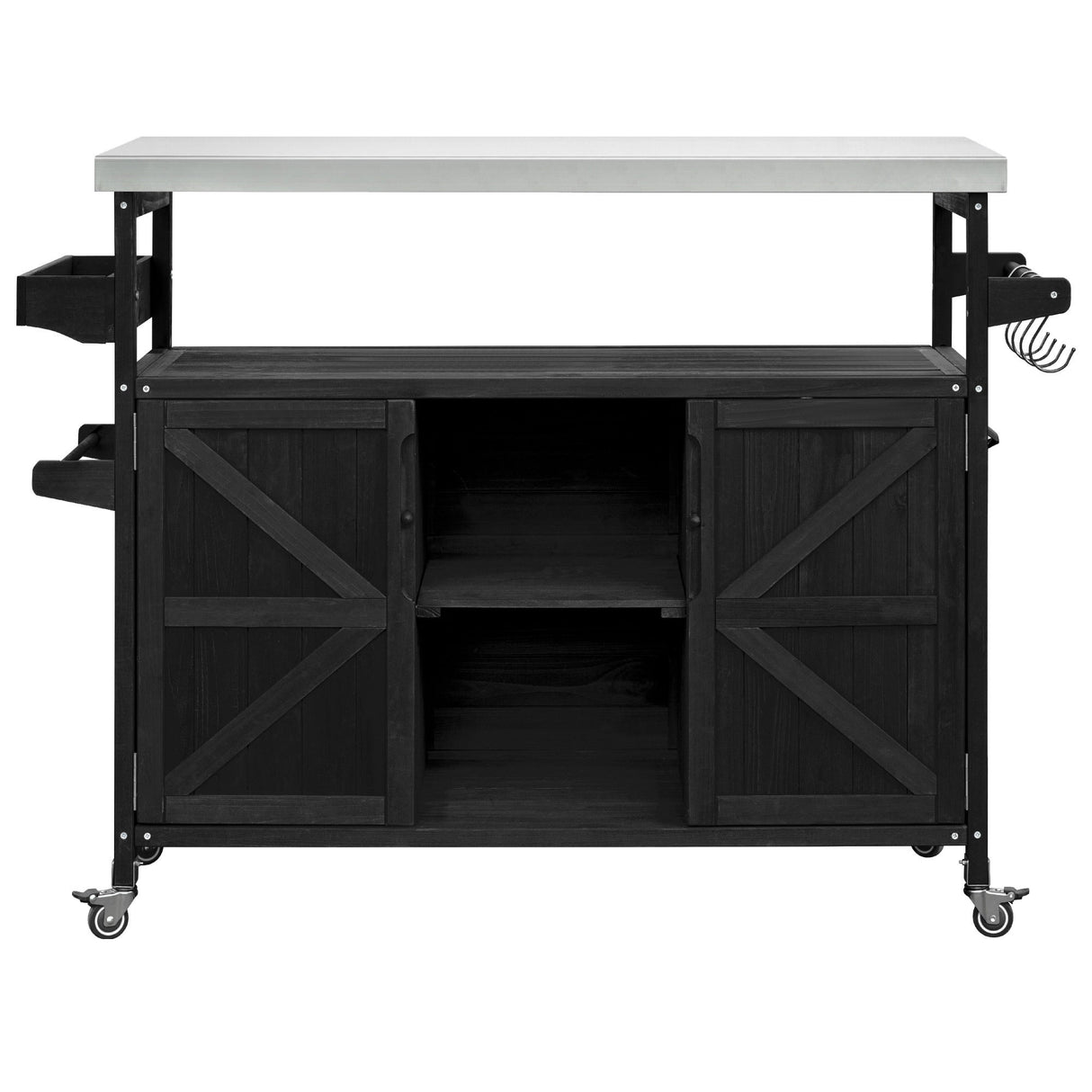 K&K Outdoor Kitchen Island with Rolling Bar Cart and Storage Cabinet