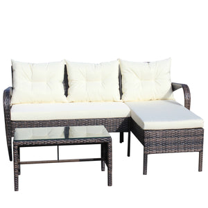 Outdoor Patio Furniture 3-Piece Conversation Set (Beige Cushion)