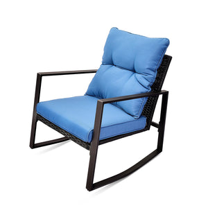 3 Pieces Patio Bistro Set Outdoor Rocking Chair with Blue Cushion for Yard Garden Poolside