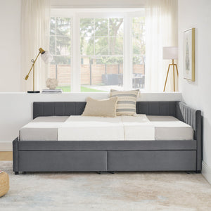 Full Size Upholstered Tufted Bed Frame with Two Drawers