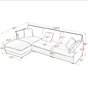 L-Shaped Sectional Sofa With Ottoman, Convertible 4 Seater Couch
