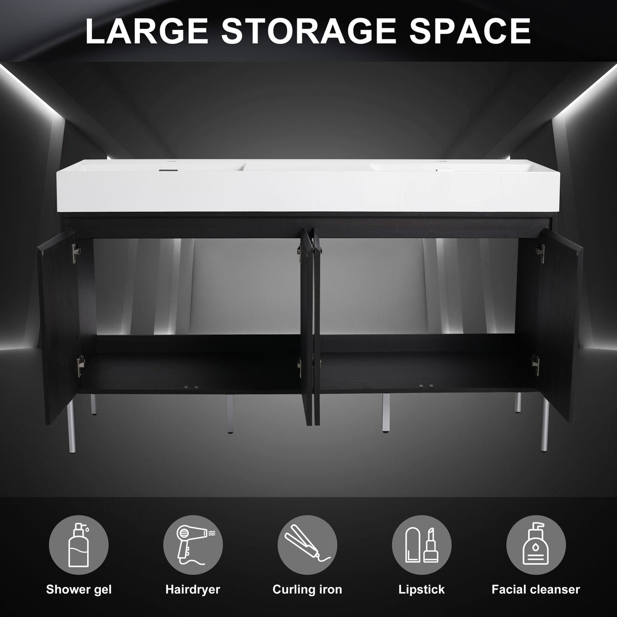 Freestanding Bathroom Vanity With Resin Sink And Storage Cabinet