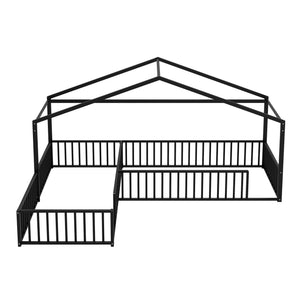 L-Shaped Montessori Bed For 2 Kids With Partitioned Fence