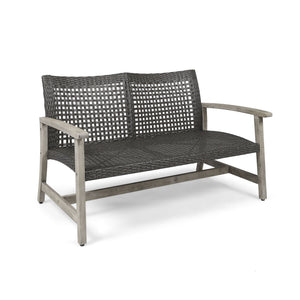 Hampton Outdoor Wood and Wicker Loveseat - Gray
