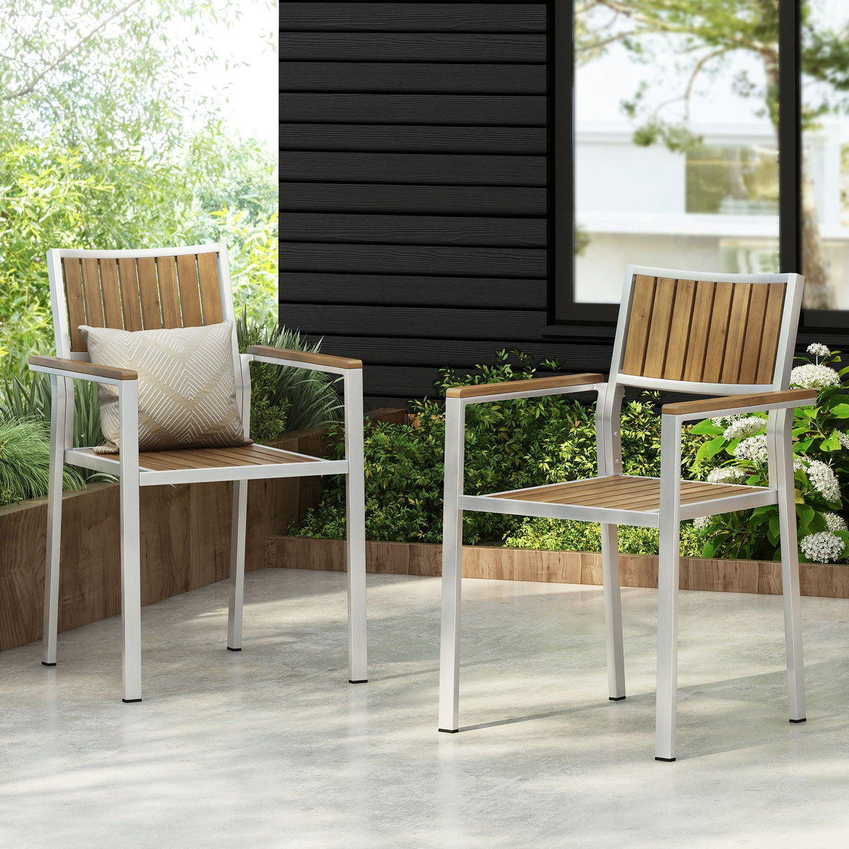 Stylish Modern Faux Wood & Aluminum Outdoor Dining Chairs (Set of 2)