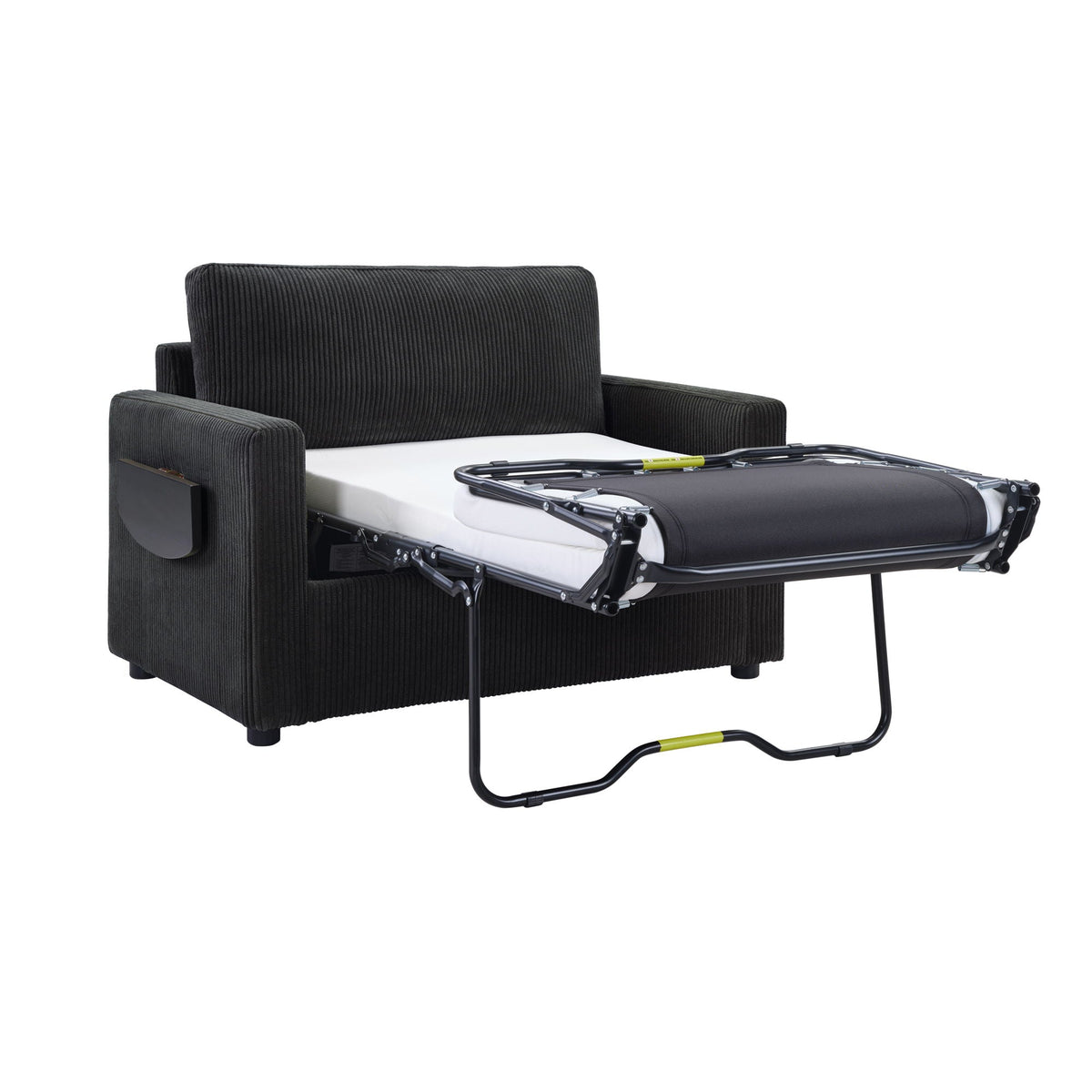 Sleeper Sofa With Foldable Mattress, USB Ports, Side Table & Storage Pocket