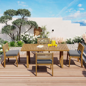 U_Style Multi-Person Outdoor Acacia Wood Dining Table and Chair Set