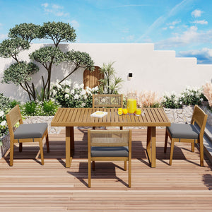 U_Style Multi-Person Outdoor Acacia Wood Dining Table and Chair Set