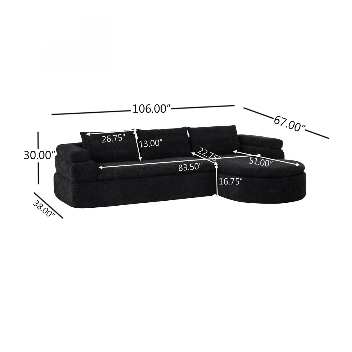 106" L-Shape Sectional Sofas (Black)