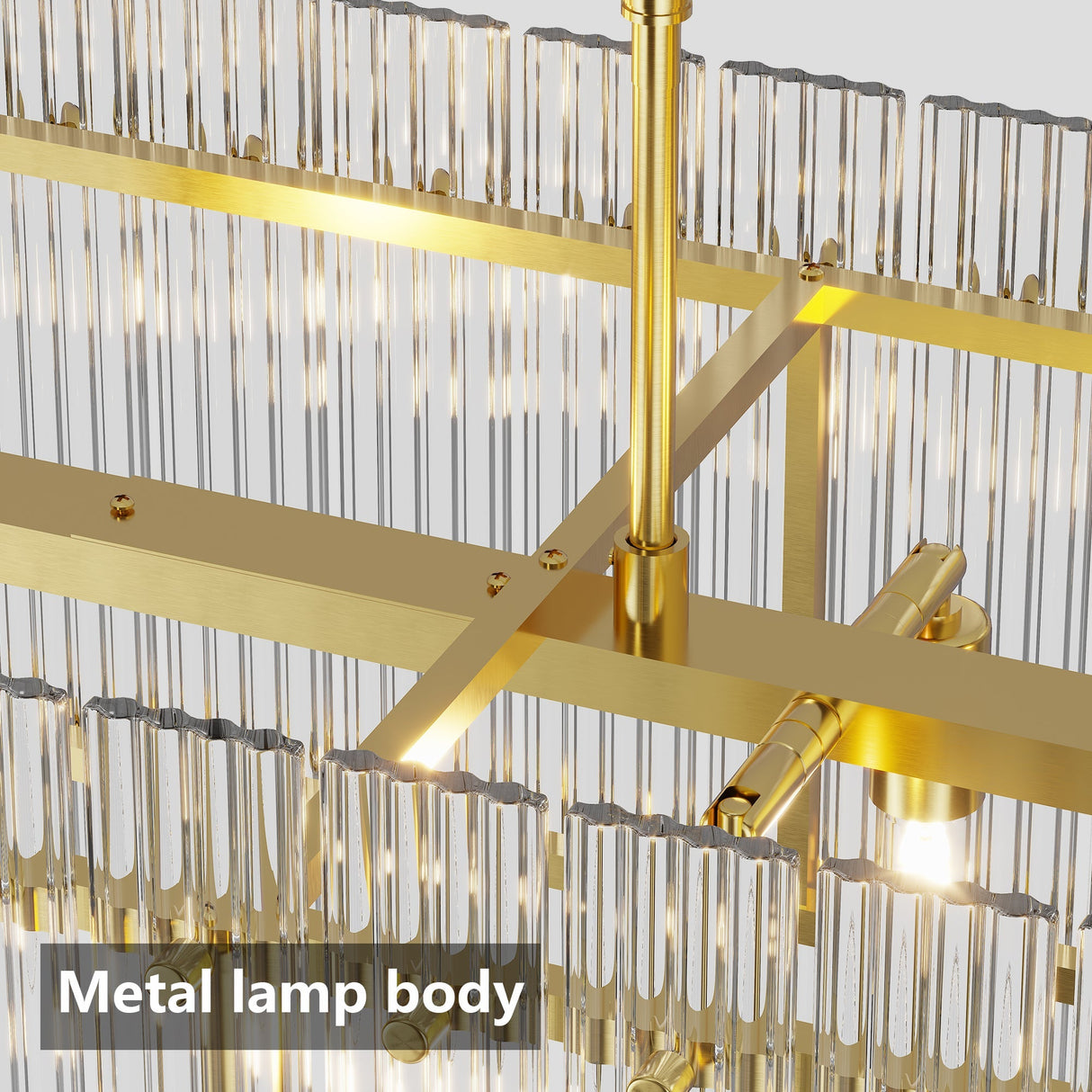 Modern Rectangular Crystal Glass Chandelier, 10-Lights Glod Chandelier Lighting Contemporary Pendant Ceiling Light Fixture for Dining Room Living Room Kitchen Island