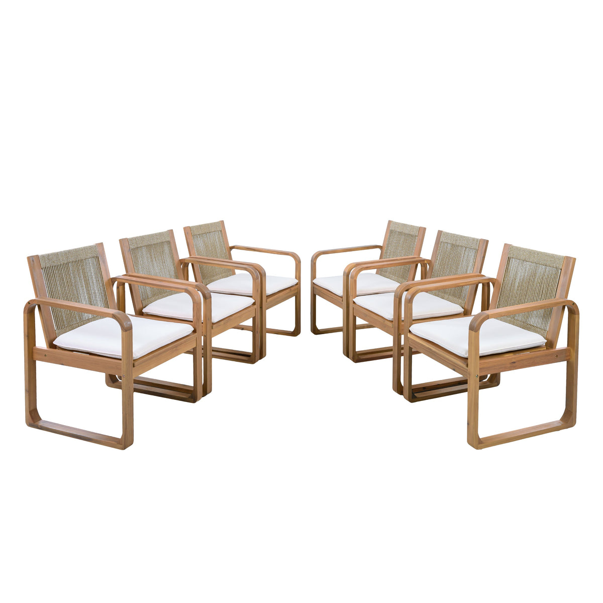 Acacia Wood Outdoor Dining Chairs Set with Rope Back and Cushions - Light Teak