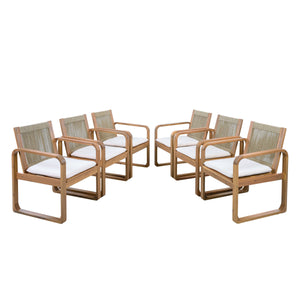 Acacia Wood Outdoor Dining Chairs Set with Rope Back and Cushions - Light Teak