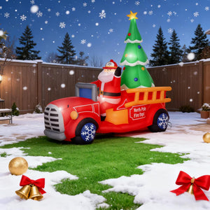 Inflatable Santa Truck with Lit Christmas Tree