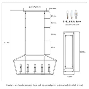 5 Light Farmhouse Kitchen Island Lighting, 5 Light Industrial Linear Chandelier For Dining Room Metal Hanging Pendant Light Fixture For Bedroom Living Room Hallway Conference Room - Matte Black