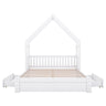 House Style Platform Bed With Guardrail And 2 Drawers